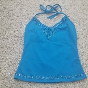 Forever 21 Blue Halter Sequin Top Medium